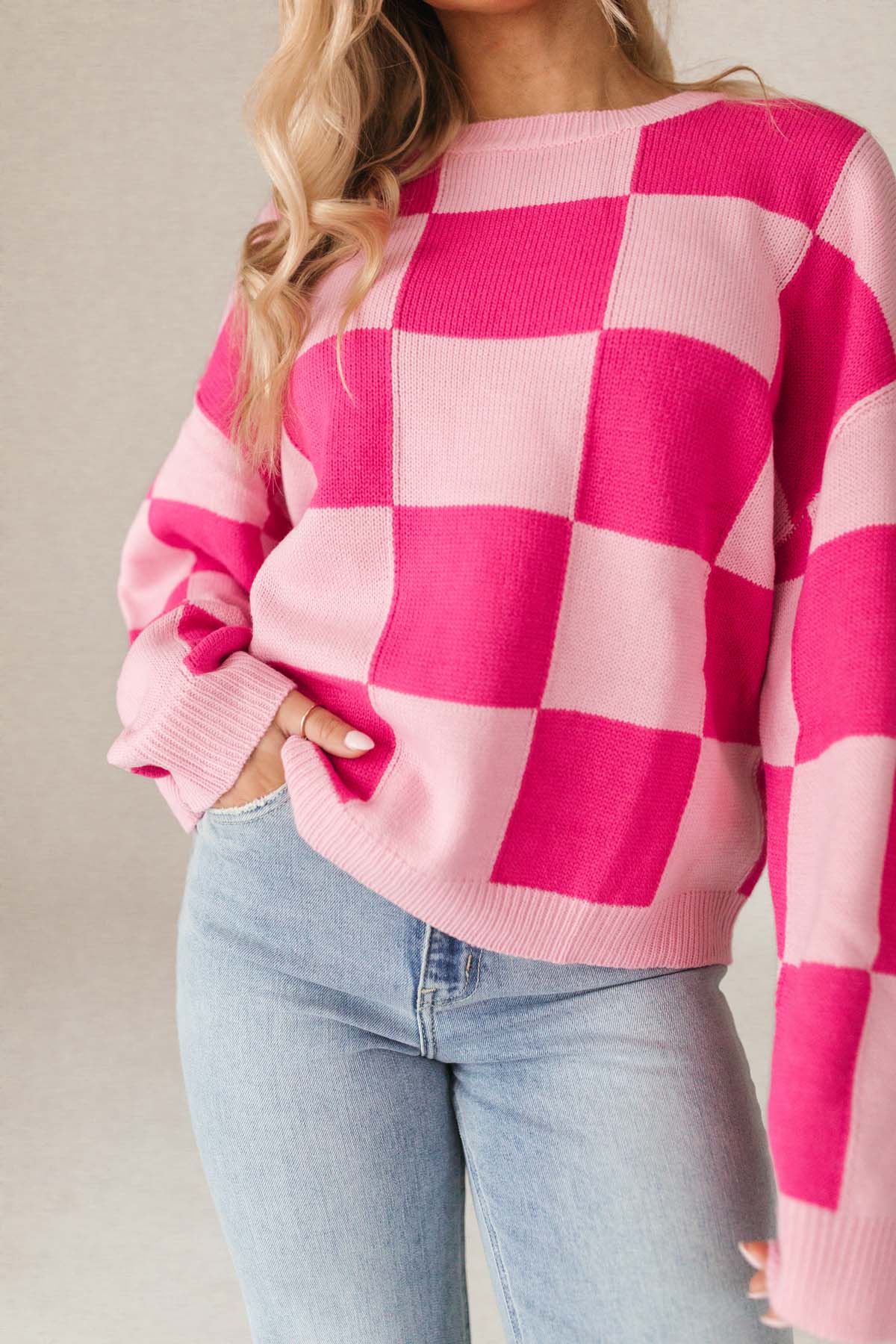 Alex Fuchsia Checkered Sweater, alternate, color, Fuchsia