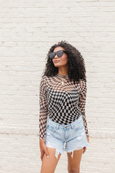 Checkered Black Top, alternate, color, Black