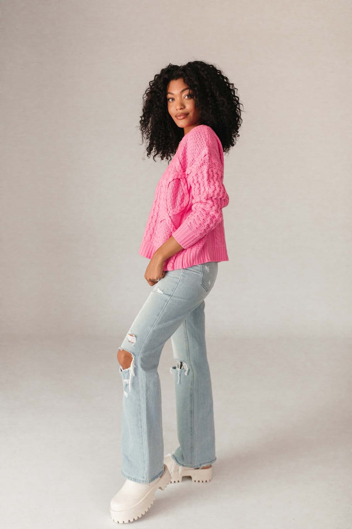 Textured Knit Sweater, Alternate, Color, Pink
