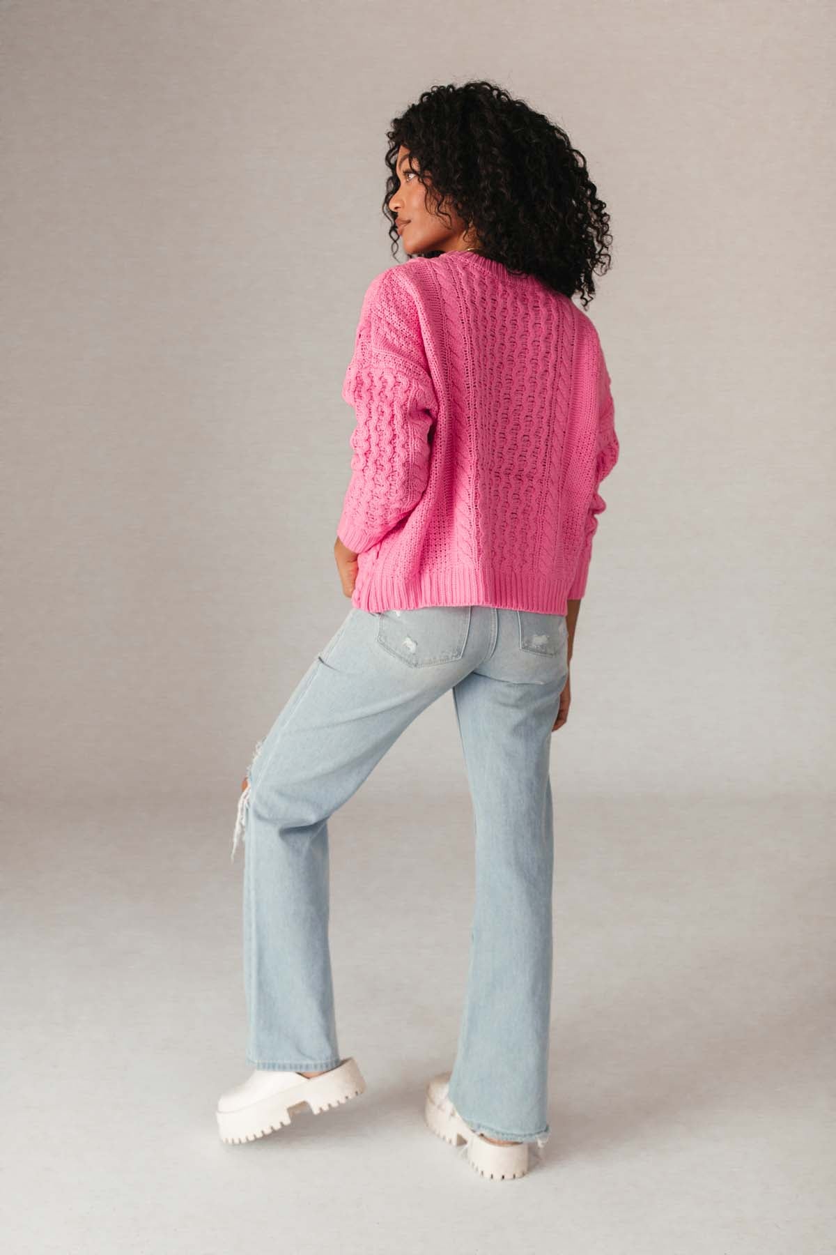 Textured Knit Sweater, Alternate, Color, Pink