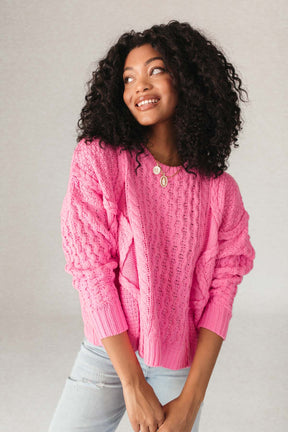 Textured Knit Sweater, Alternate, Color, Pink
