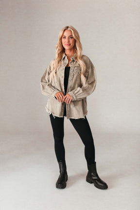 Kori Olive Distressed Shacket, Alternate, Color, Olive