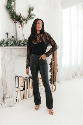 Samantha Faux Leather Flare Pants, alternate, color, Black