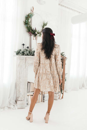 Maria Glitter Brocade Tiered Dress, alternate, color, Champagne