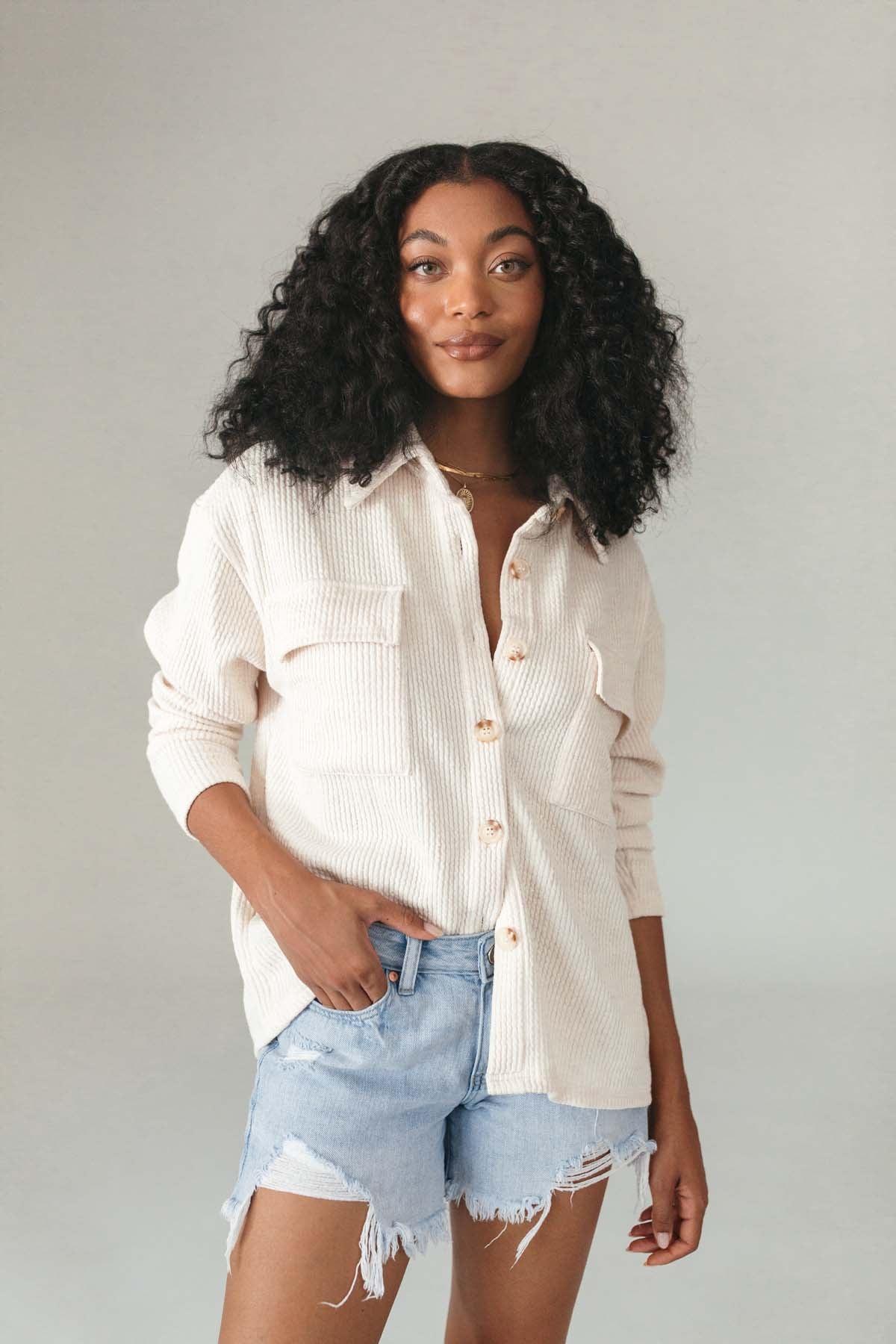 Kylie Ribbed Button Down, alternate, color, Ivory