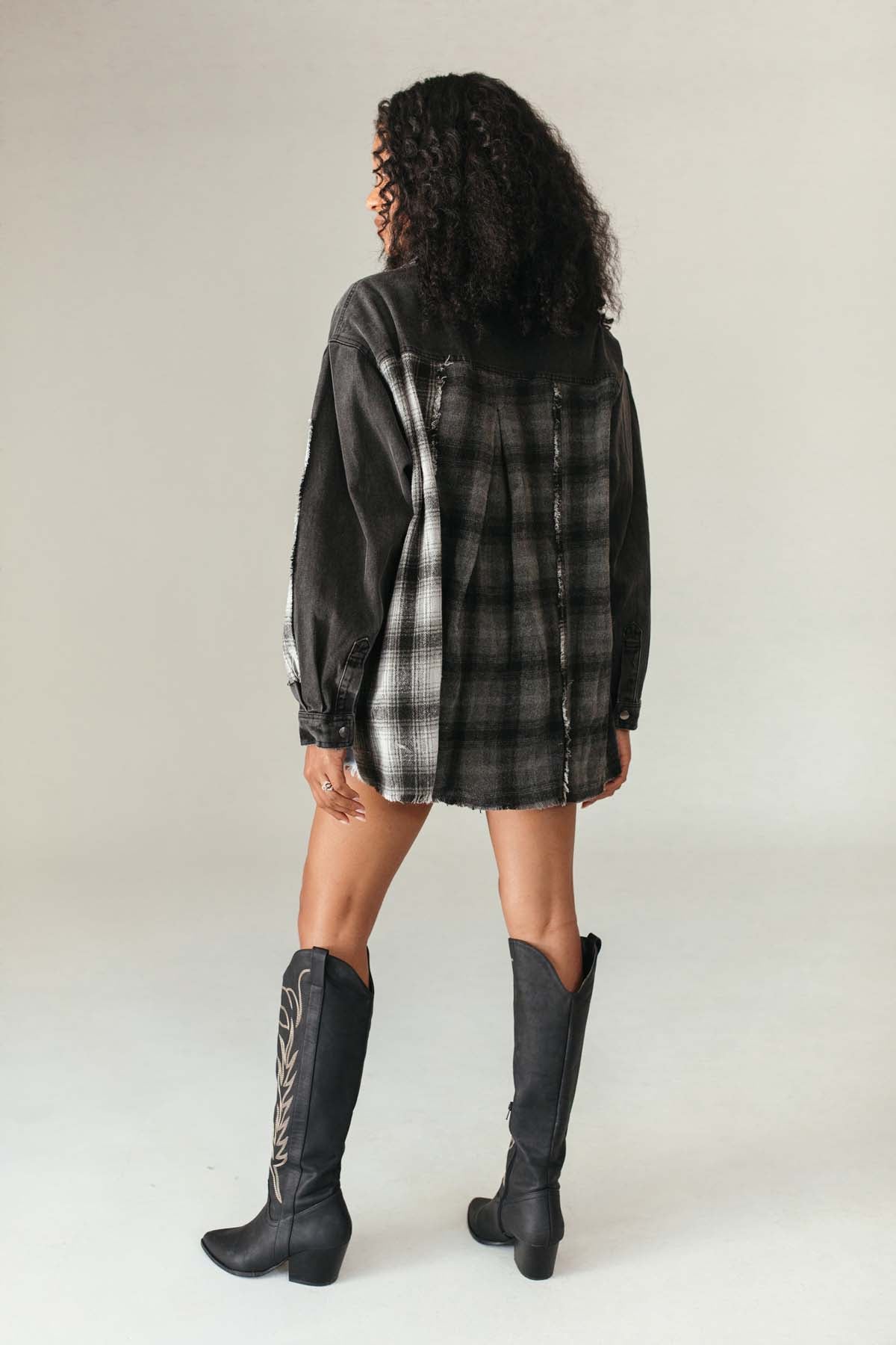 Kinsley Oversized Black and Plaid Shacket, Alternate, Color, Black