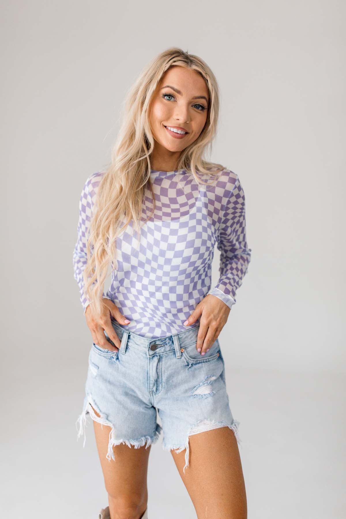 Checkered Lilac Top, alternate, color, Lilac
