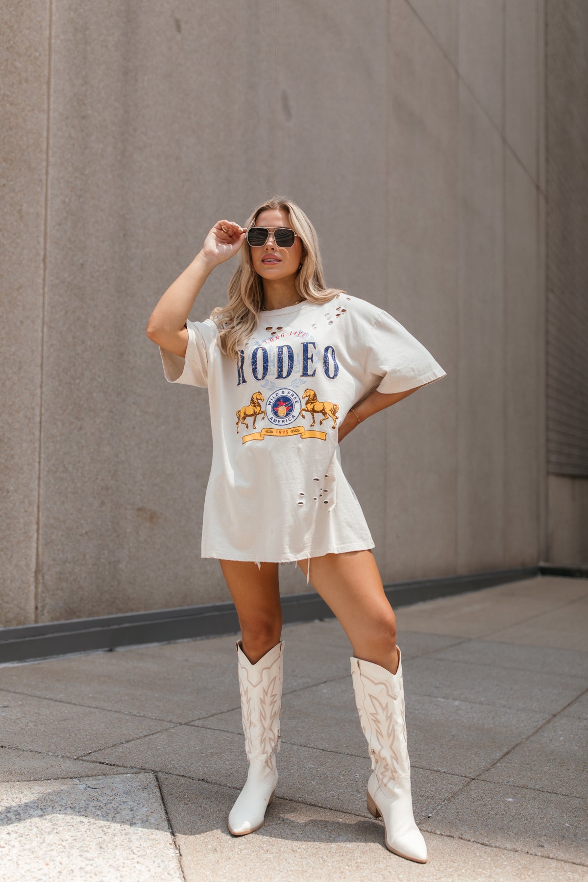 Rodeo Distressed Tee, alternate, color, Beige