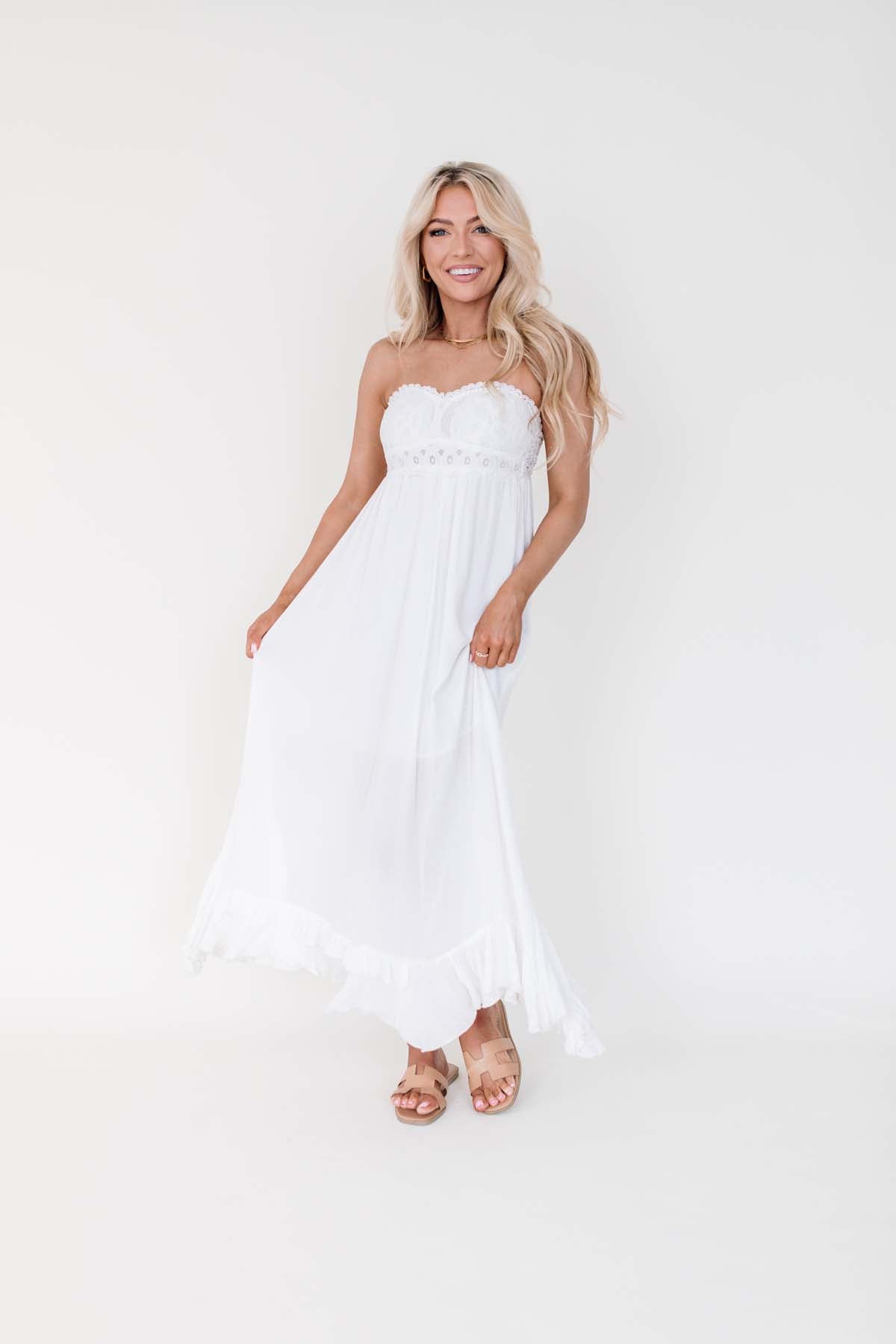 Lacey Strapless Maxi, alternate, color, White