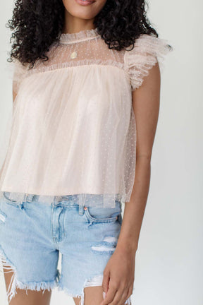 Lily Tulle Top, alternate, color, Ivory