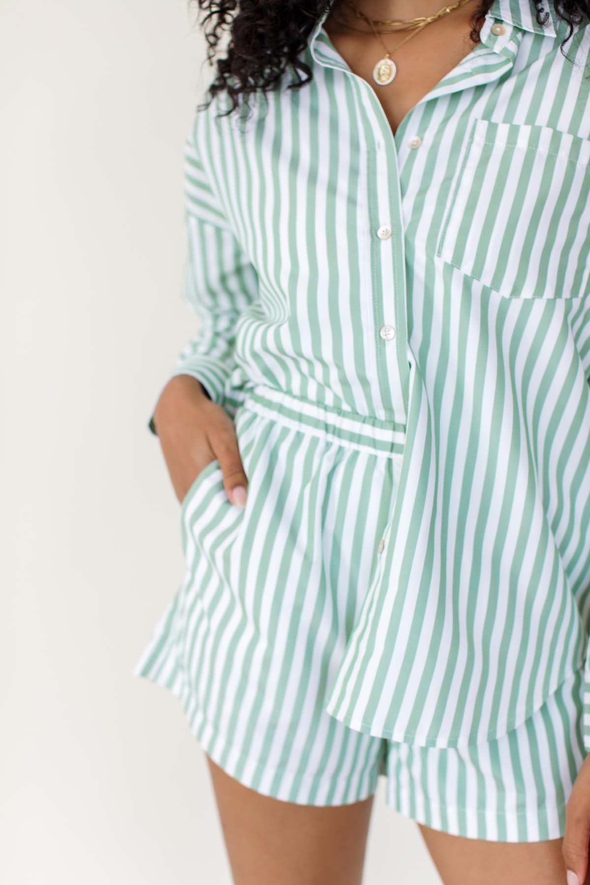 Hamptons Striped Button Down, alternate, color, Green - White