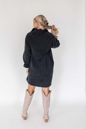 Presley Washed Black Button Down Dress