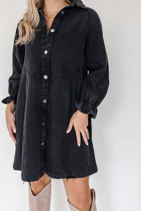 Presley Washed Black Button Down Dress