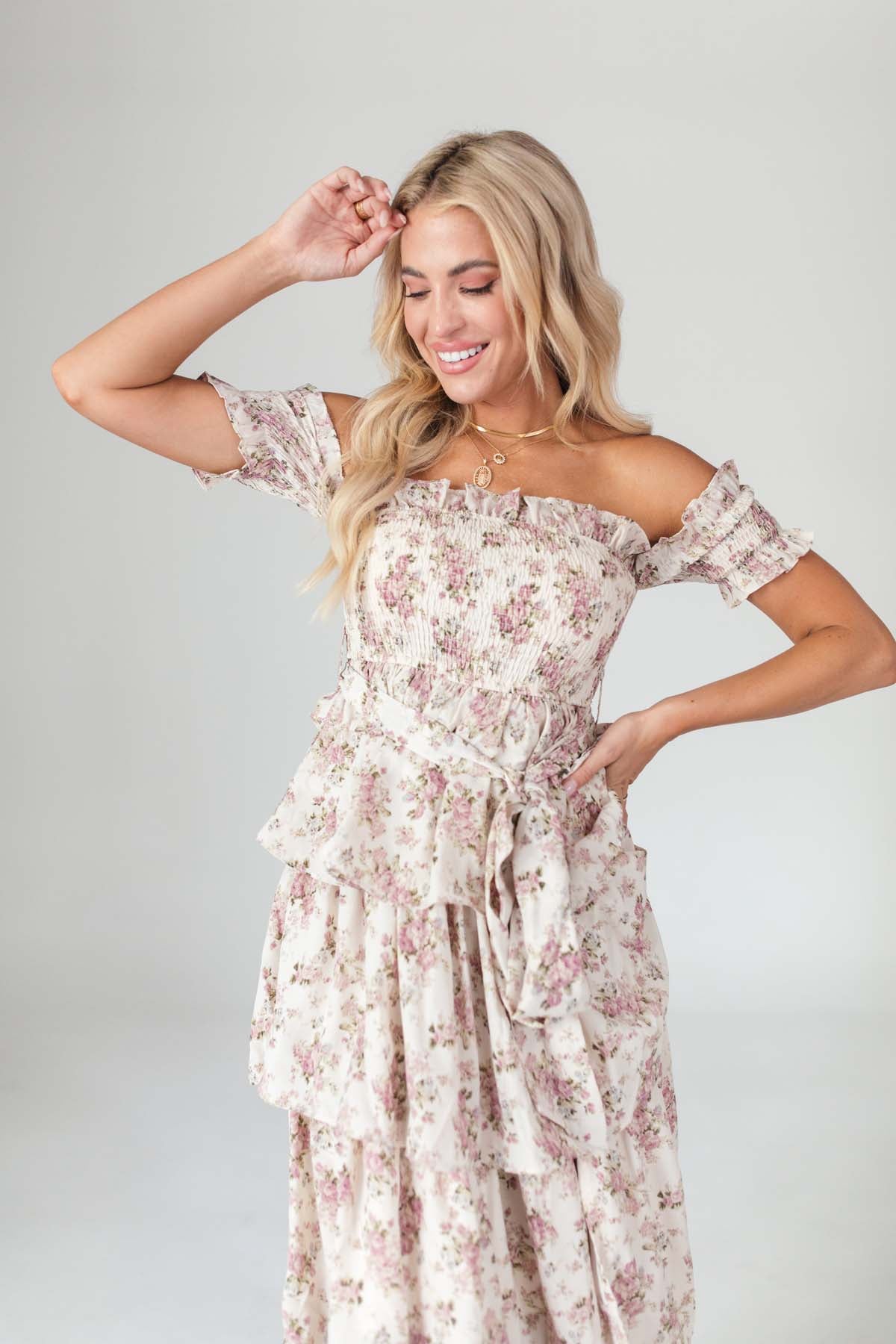 Isabelle Floral Midi, Alternate, Color, Taupe