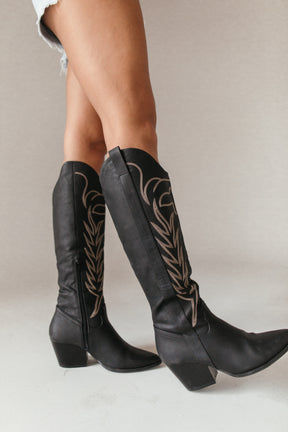 Postie Western Black Boots, alternate, color, Black