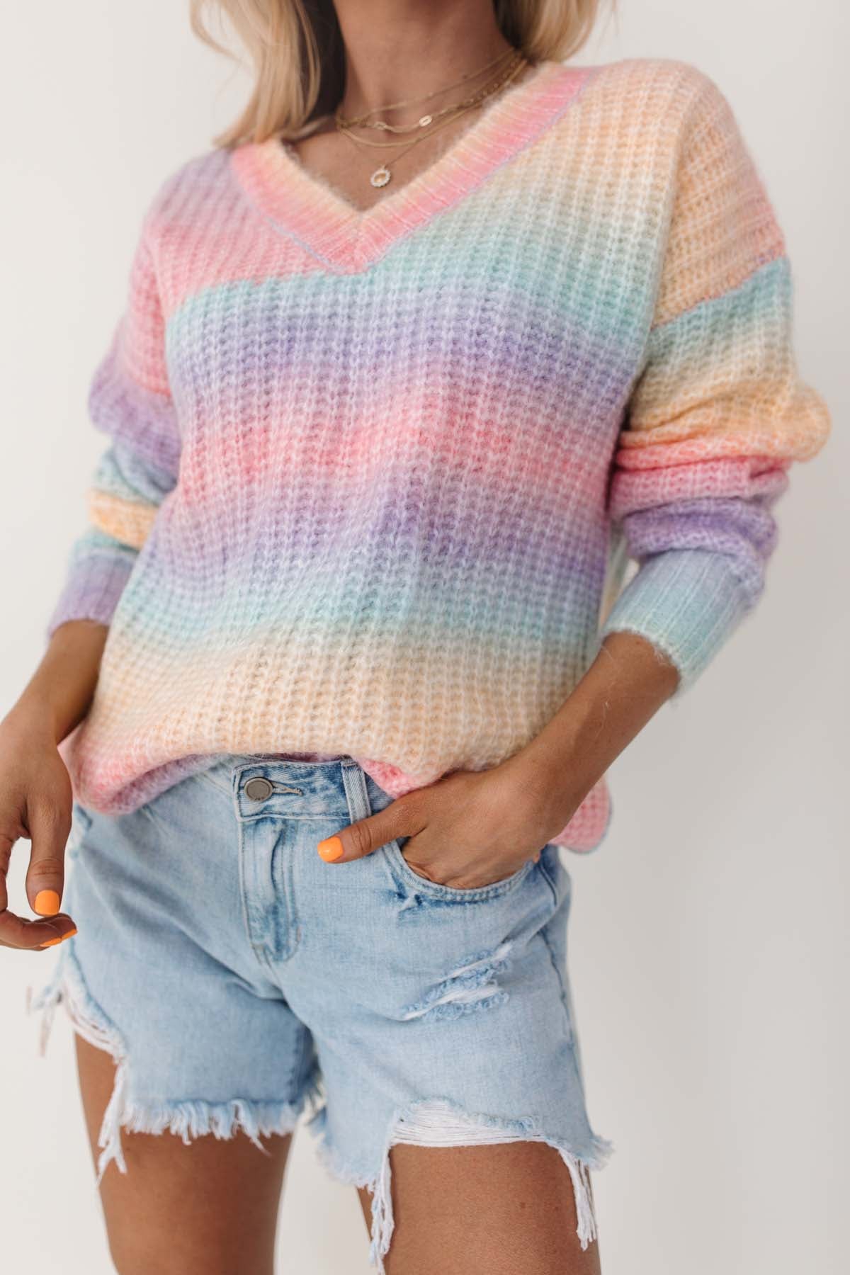 Rainbow Lightweight Sweater, alternate, color, Rainbow