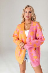 Teddi Floral Cardigan,alternate,color,Orange/Pink