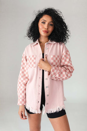 McKinley Rose Checkered Shacket, alternate, color, Rose