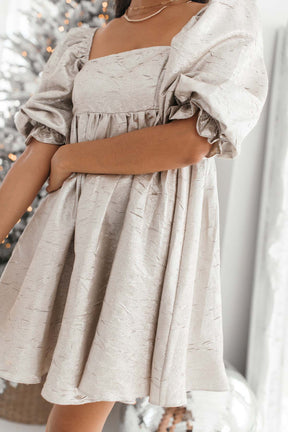 Metallic Babydoll Dress, alternate, color, Silver