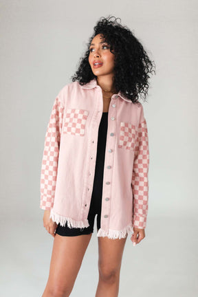 McKinley Rose Checkered Shacket, alternate, color, Rose