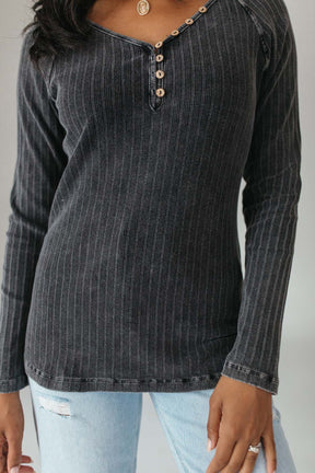 Ava Ribbed Long Sleeve, alternate, color, Charcoal