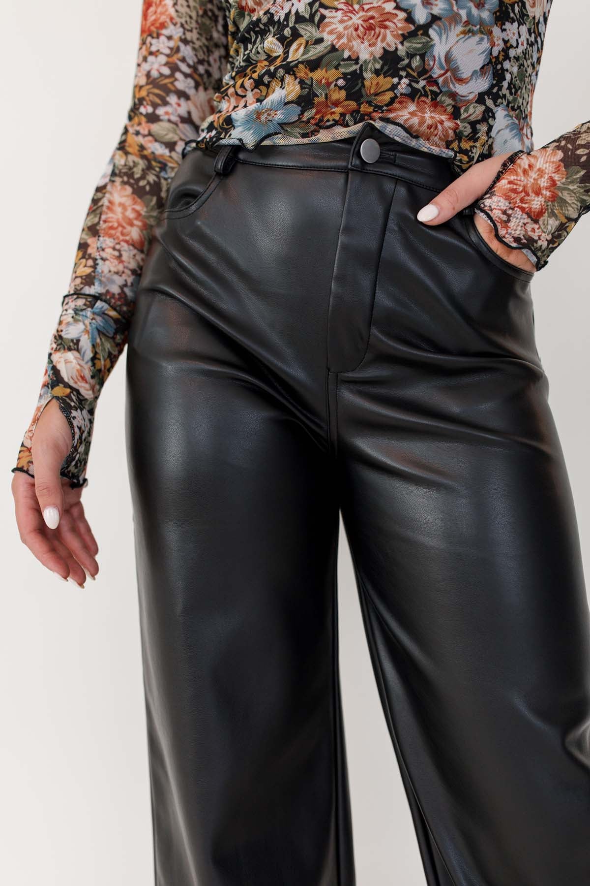 Luna Leather Pants, alternate, color, Black