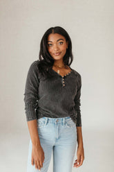Ava Ribbed Long Sleeve, alternate, color, Charcoal