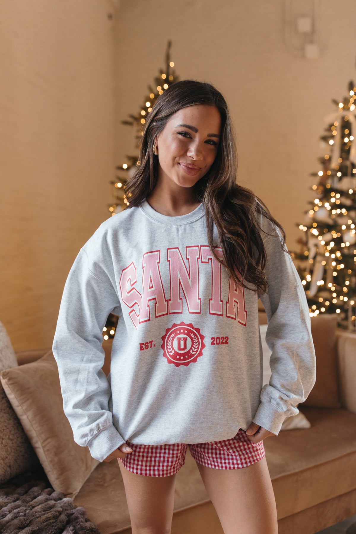 Santa University Sweatshirt, alternate, color, Light Heather Gray