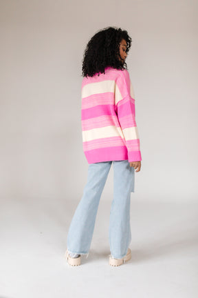 Ellie Striped Sweater, alternate, color, Fuchsia