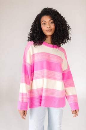 Ellie Striped Sweater, alternate, color, Fuchsia