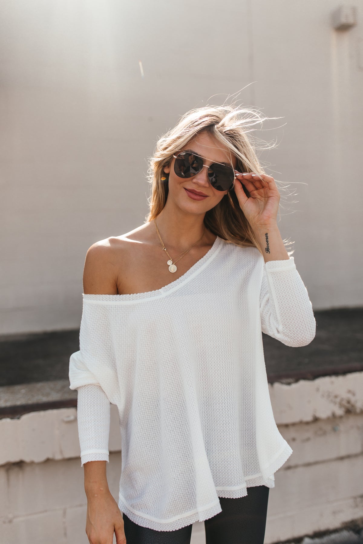 White Waffle Knit Top, alternate, color, White 