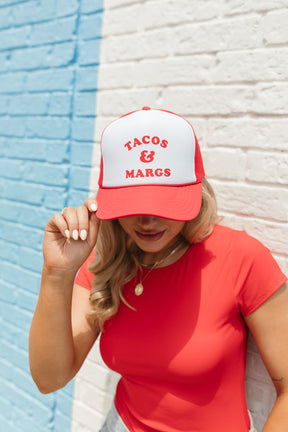 Tacos & Margs Trucker Hat, alternate, color, Red