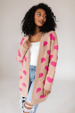 Hearts Cardigan, alternate, color, Tan