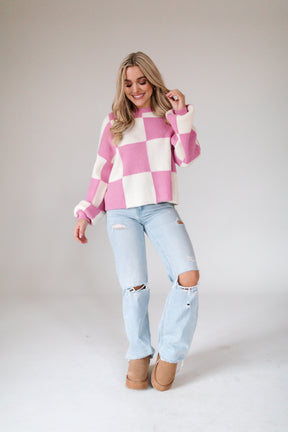 Orchid Checkered Sweater, alternate, color, Orchid