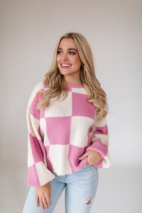 Orchid Checkered Sweater, alternate, color, Orchid