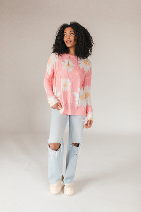 Lightweight Floral Sweater, Alternate, Color, Blush