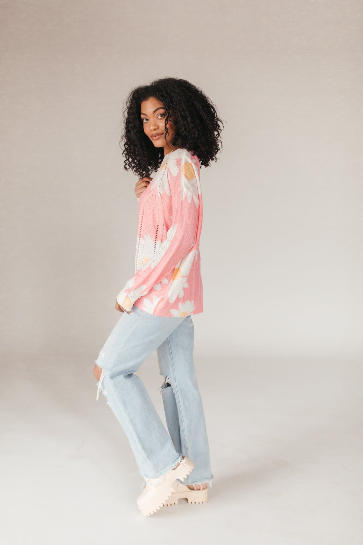 Lightweight Floral Sweater, Alternate, Color, Blush