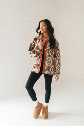 Rosie Aztec Shacket, alternate, color, Brown
