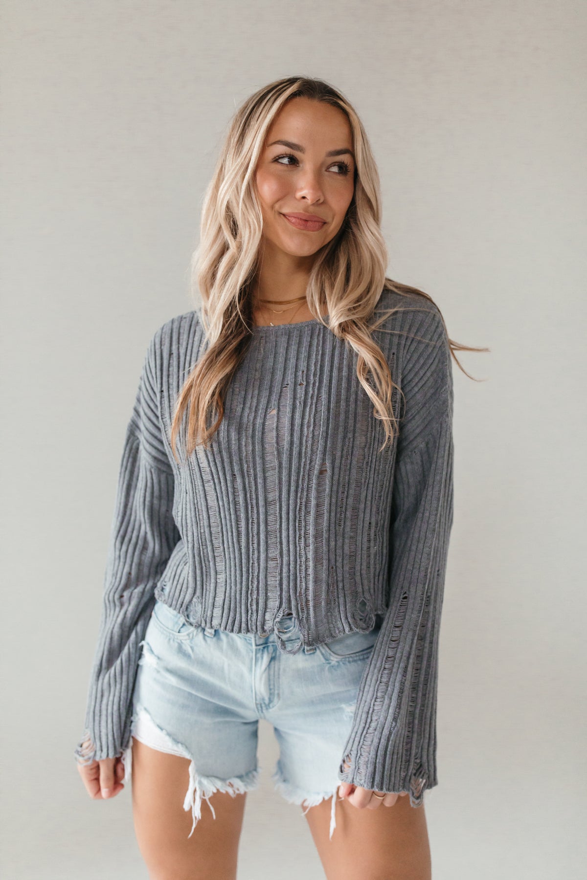 Distressed Gray Sweater, Alternate, Color, Gray