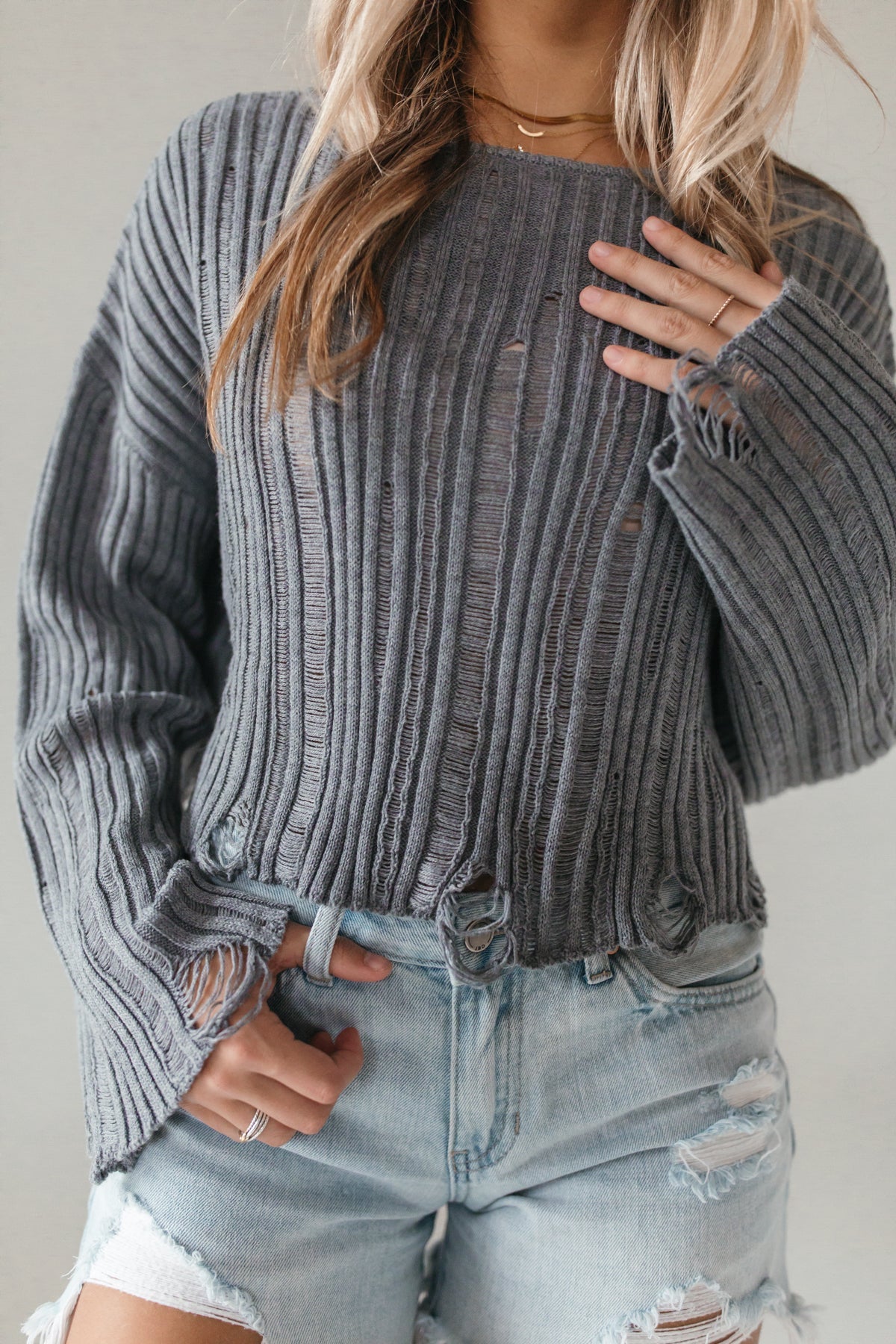 Distressed Gray Sweater, Alternate, Color, Gray