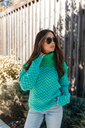 Mariah Turtleneck Sweater, alternate, color, Light Blue/Green