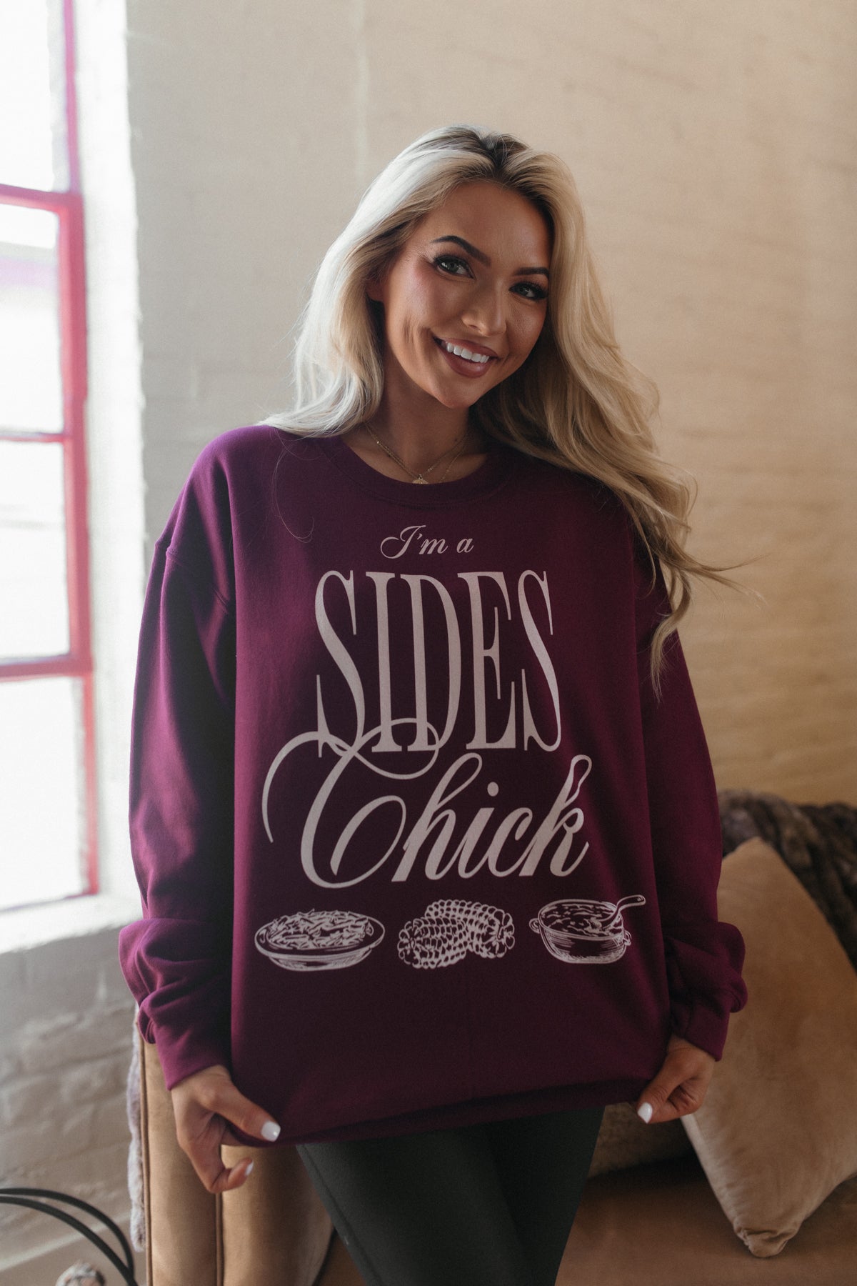 Sides Chick Sweatshirt, alternate, color, Burgundy