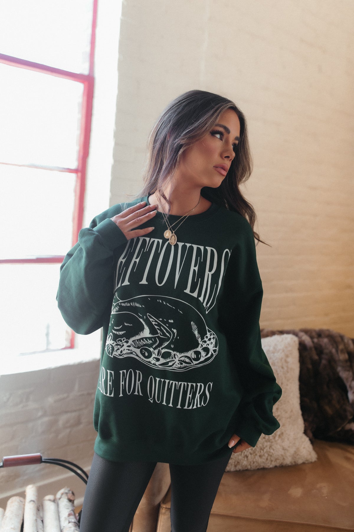 Leftovers Are For Quitters Sweatshirt, alternate, color, Hunter Green