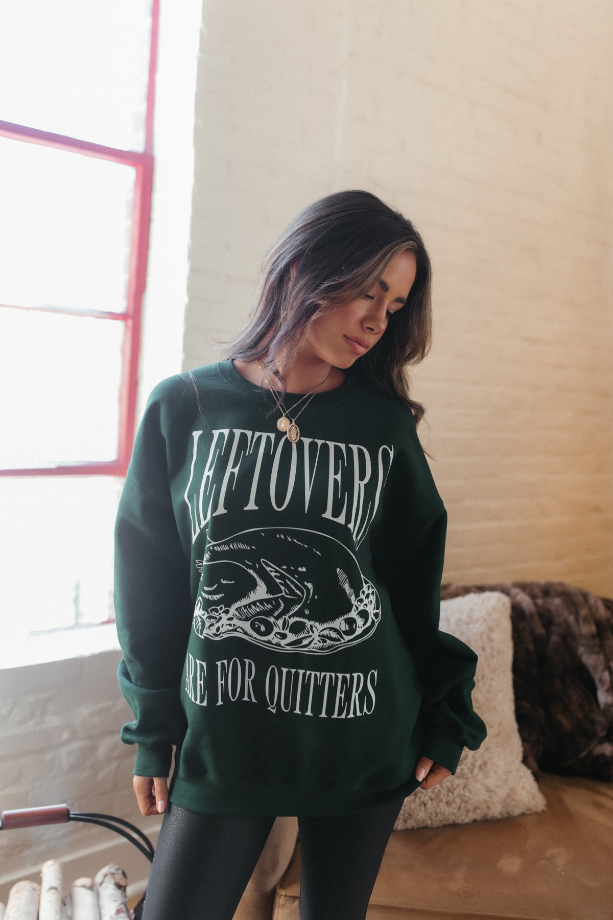 Leftovers Are For Quitters Sweatshirt, alternate, color, Hunter Green