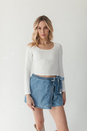 Braided Tie Skort, alternate, color, Denim