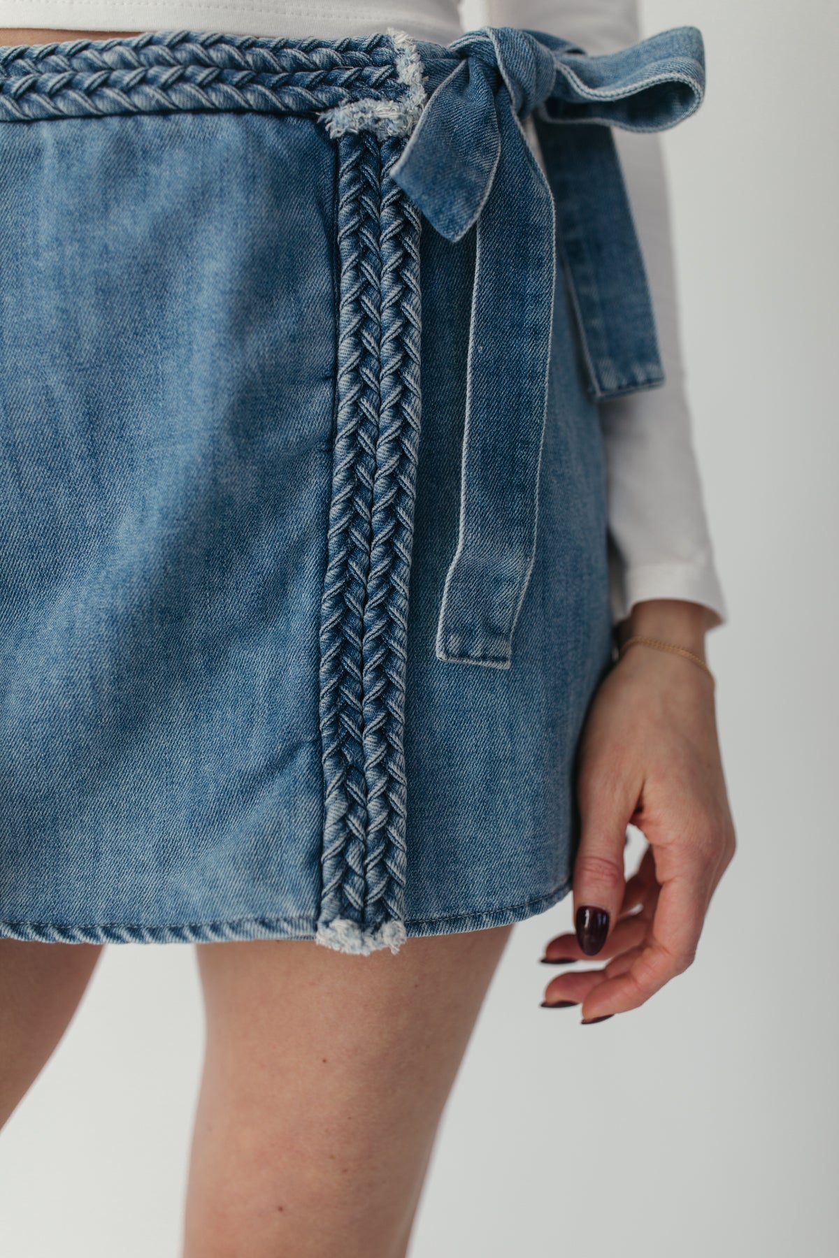 Braided Tie Skort, alternate, color, Denim