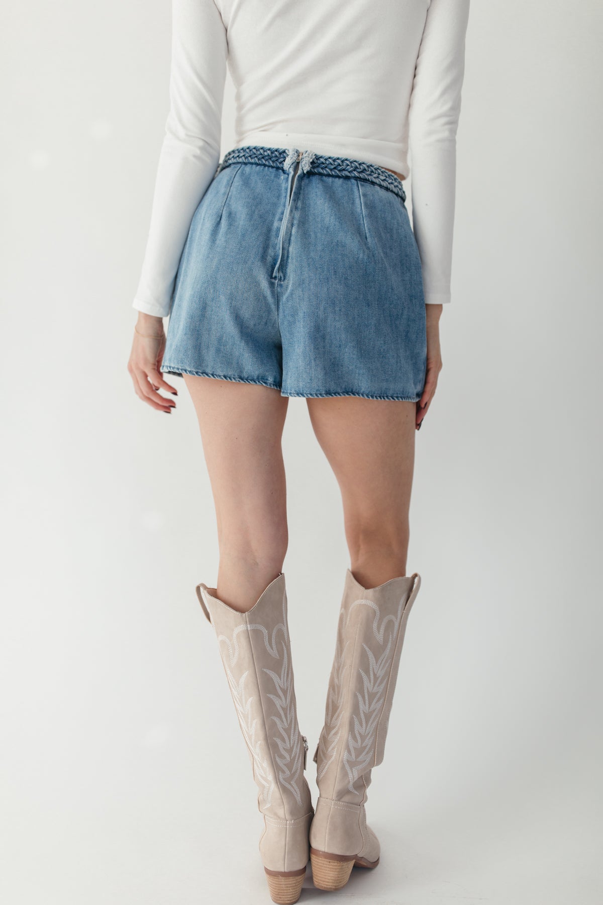 Braided Tie Skort, alternate, color, Denim