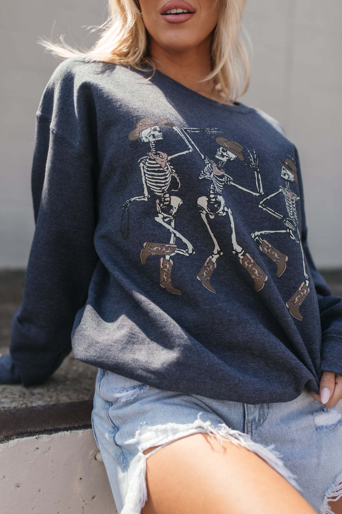 Cowboy Skeleton Sweatshirt, alternate, color, Charcoal