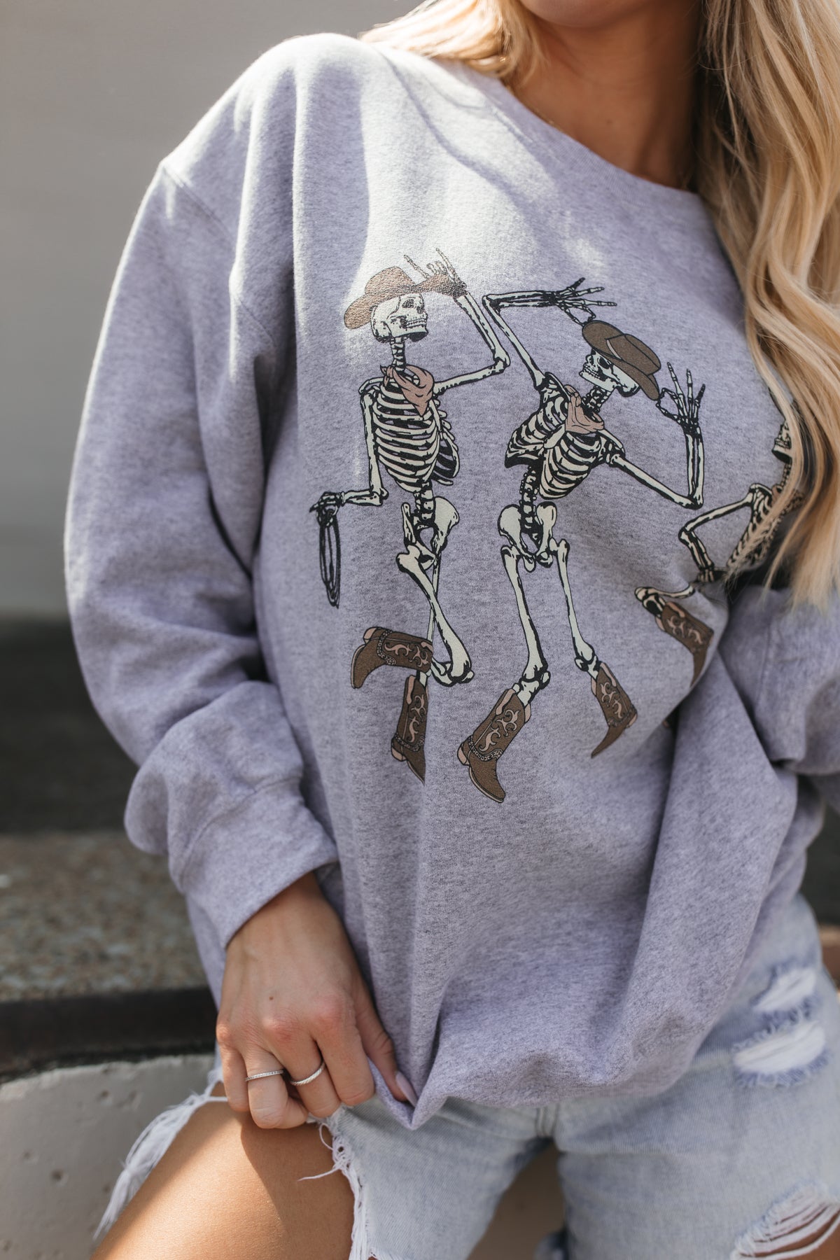 Cowboy Skeleton Sweatshirt Heather Gray, alternate, color, Heather Gray