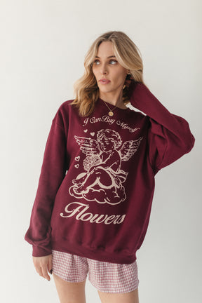 Flowers & Cupid Sweatshirt, alternate, color, Burgundy